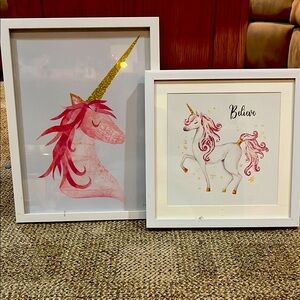 Unicorn prints with glitter accents and white frames